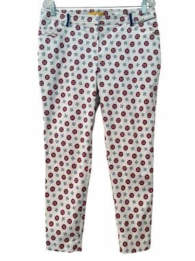 Louis Castel Performance Golf Pants Women Sz 33x27 White Red Bue 72 Pattern Logo